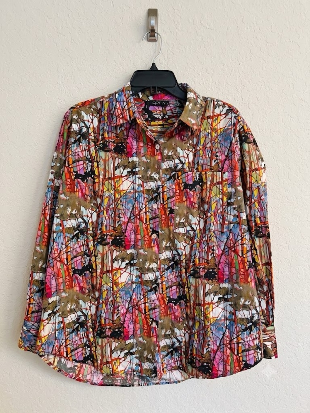 APNY Multicolor Stained Glass Print Button Up Top Size S Cotton Artsy Maximalist